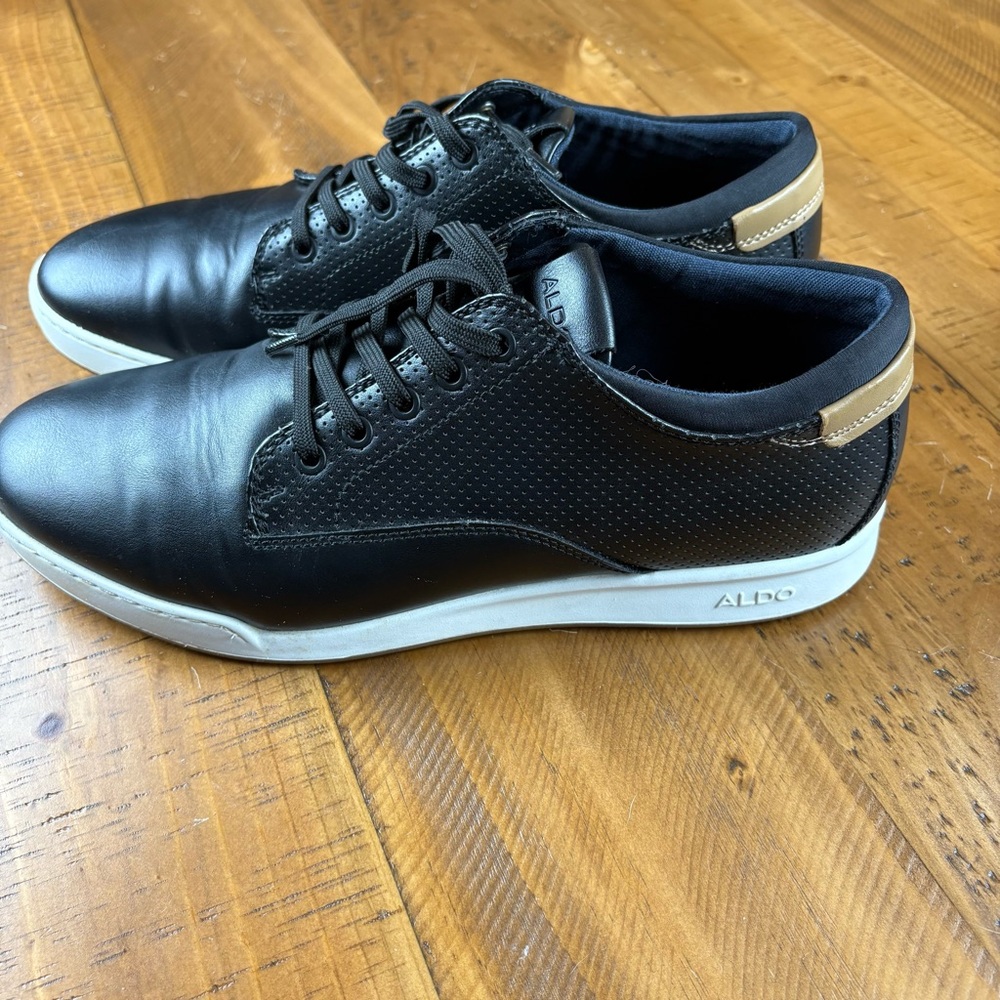 Aldo Black Leather Sneakers For Men View 5